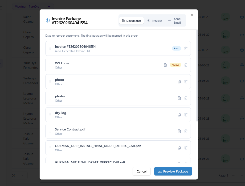 Invoice Package Assembly snapshot